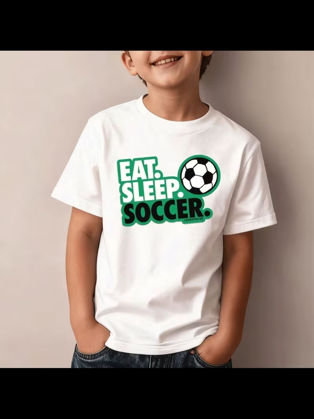 White Eat. Sleep. Soccer. Graphic Tee for Kids
